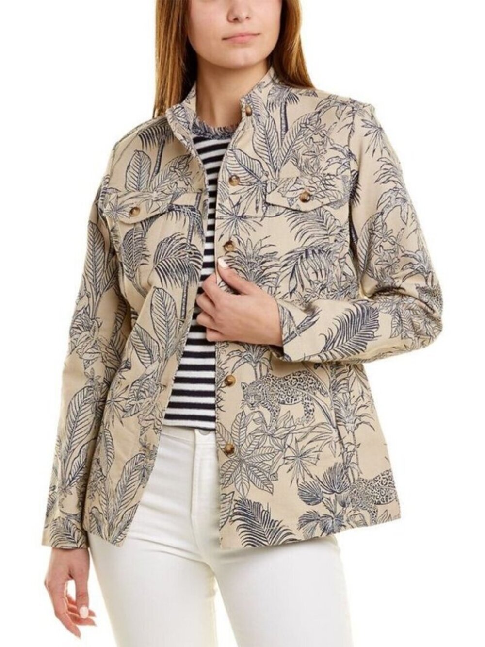 J. McLaughlin Jessie Jacket Leopard Parrot Floral Print Safari Jungle Taupe XS